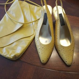 Yellow shoes and purse leather